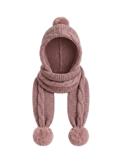 Eșarfă-cagulă tricotată de damă, cu design chunky și șnururi cu ciucuri mari – accesoriu de iarnă călduros pentru zile reci, purtare zilnică și timp liber