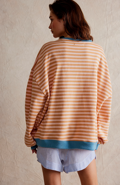 Women's Oversized Striped Sweatshirt with Dropped Shoulders - Relaxed Pullover for Everyday Wear, Leisure, and Layering