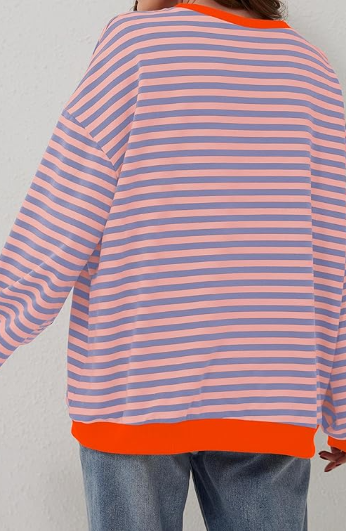 Women's Oversized Striped Sweatshirt with Dropped Shoulders - Relaxed Pullover for Everyday Wear, Leisure, and Layering