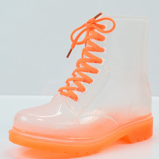 Women's Transparent Lace-Up Boots in Waterproof PVC with Non-Slip Sole - Practical Rain Ankle Boots for Rainy Weather, Everyday Wear, and Outdoor Use