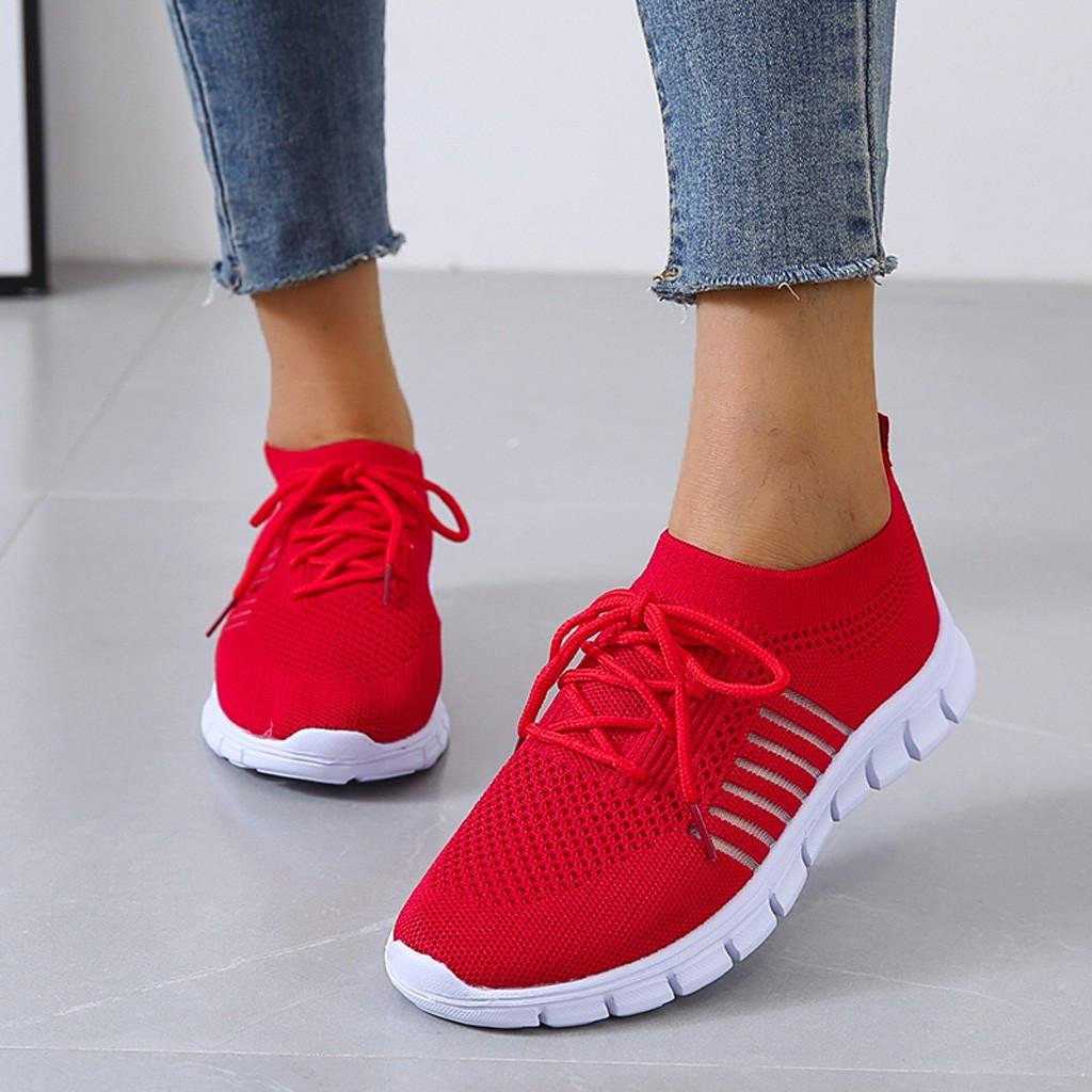 Women's Lightweight Knit Sneakers with Laces and Breathable Design – Flexible Training Shoes with Segmented Soles for Everyday Wear, Fitness and Leisure