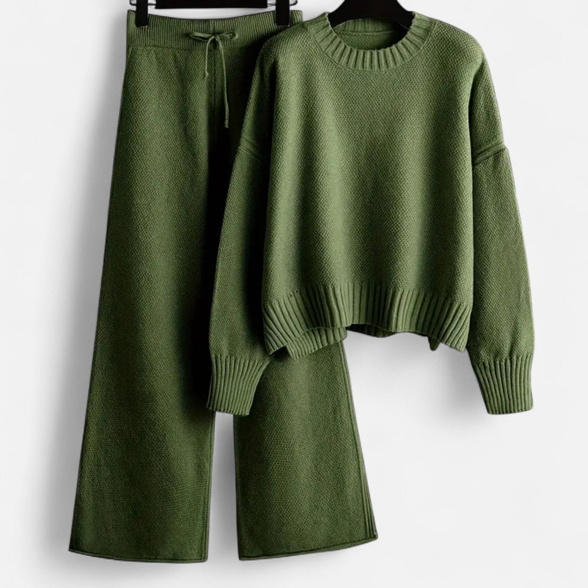 Conjunto de punto de 2 piezas para mujer con suéter y pantalones de pierna ancha - Conjunto elegante para otoño, invierno, uso diario y estilo smart casual