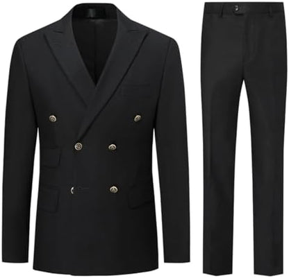 Męski dwurzędowy dwuczęściowy garnitur o kroju slim fit – elegancki, szyty na miarę garnitur do pracy i na oficjalne wydarzenia