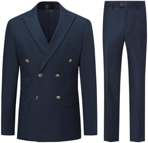 Męski dwurzędowy dwuczęściowy garnitur o kroju slim fit – elegancki, szyty na miarę garnitur do pracy i na oficjalne wydarzenia