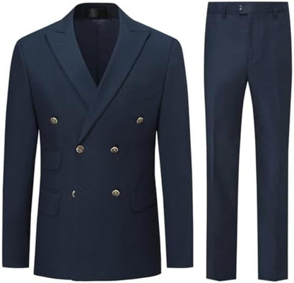 Męski dwurzędowy dwuczęściowy garnitur o kroju slim fit – elegancki, szyty na miarę garnitur do pracy i na oficjalne wydarzenia
