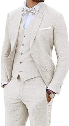 Traje de lino de tres piezas para hombre de corte entallado – Traje elegante para bodas y ocasiones formales