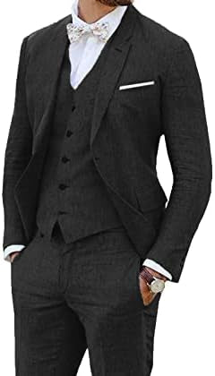 Traje de lino de tres piezas para hombre de corte entallado – Traje elegante para bodas y ocasiones formales