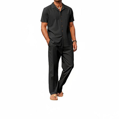 Men's Linen Summer Set with Short-Sleeve Shirt and Trousers - Lightweight, Casual Outfit for Warm Days and Summer Vacations