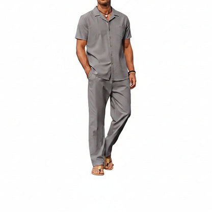 Men's Linen Summer Set with Short-Sleeve Shirt and Trousers - Lightweight, Casual Outfit for Warm Days and Summer Vacations