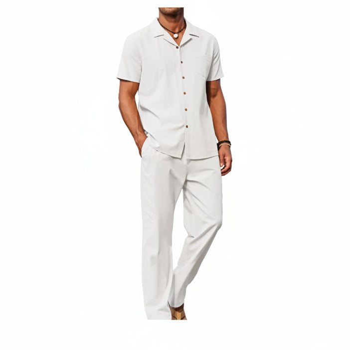 Men's Linen Summer Set with Short-Sleeve Shirt and Trousers - Lightweight, Casual Outfit for Warm Days and Summer Vacations