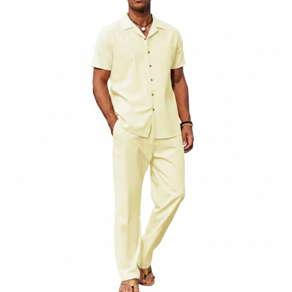 Men's Linen Summer Set with Short-Sleeve Shirt and Trousers - Lightweight, Casual Outfit for Warm Days and Summer Vacations