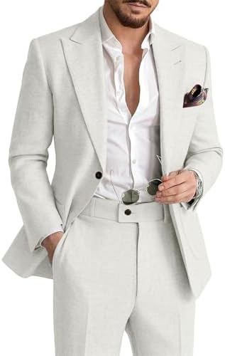 Men's Linen Suit with Blazer and Trousers – Elegant 2-Piece Set for Summer, Business, Weddings, and Formal Occasions