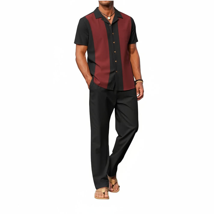 Men's Linen Summer Set with Short-Sleeve Shirt and Trousers - Lightweight, Casual Outfit for Warm Days and Summer Vacations