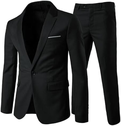 Herre Todelt Jakkesæt Med Krølfrit Materiale Og Slim Fit – Elegant Habit Til Forretningsbrug Og Bryllupper