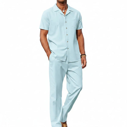 Men's Linen Summer Set with Short-Sleeve Shirt and Trousers - Lightweight, Casual Outfit for Warm Days and Summer Vacations