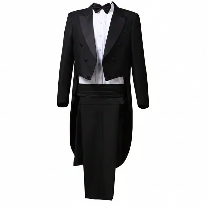 Pánský frakový oblek s žaketem a smokingovými detaily - elegantní formální outfit na večírky, scénická vystoupení a představení