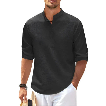 Camisa Henley de hombre con cuello mao: camisa informal de verano para vacaciones, tiempo libre, uso diario y estilo smart casual