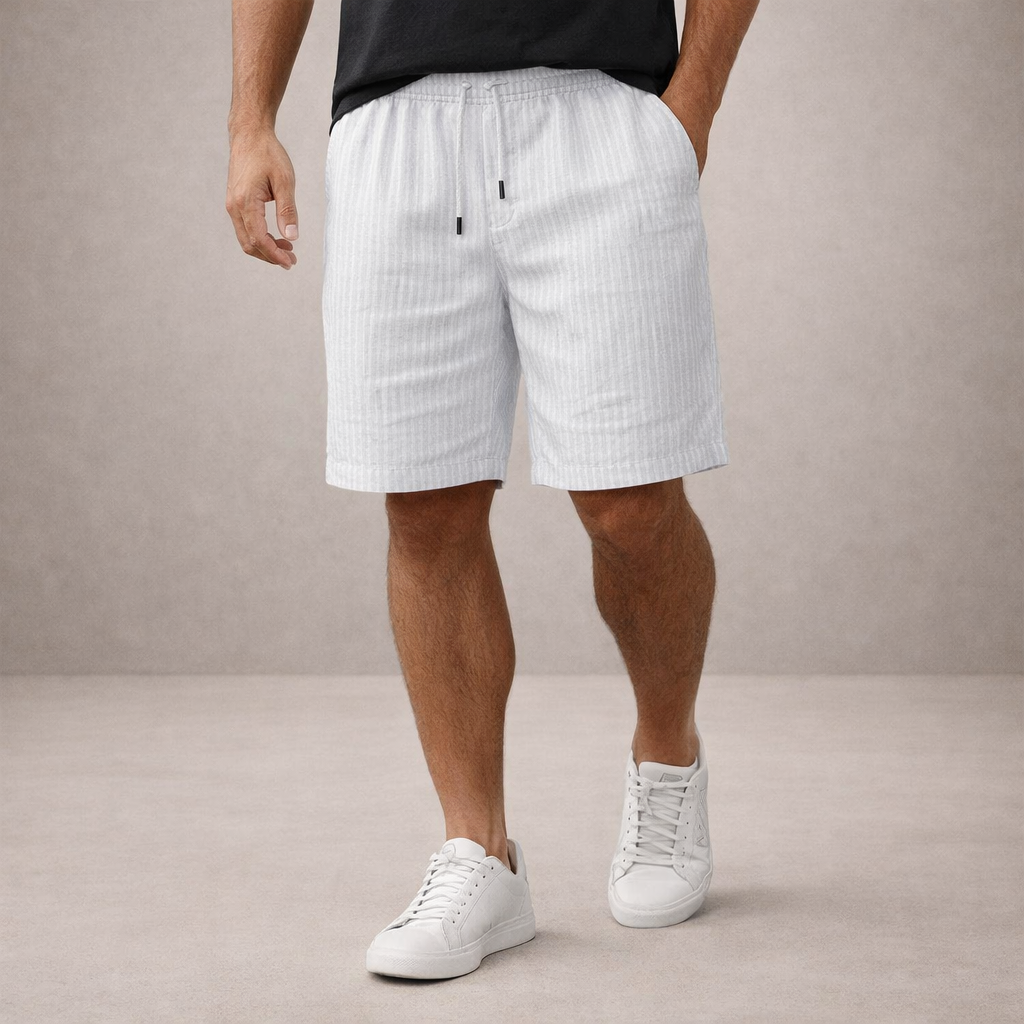 Herre Hørshorts Med Snøretalje Og Print – Afslappede Sommershorts Til Ferie, Strand, Fritid Og Hverdagsbrug