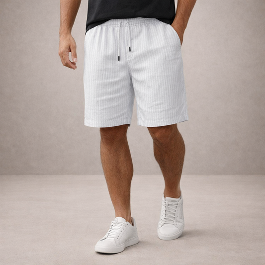 Herre Hørshorts Med Snøretalje Og Print – Afslappede Sommershorts Til Ferie, Strand, Fritid Og Hverdagsbrug