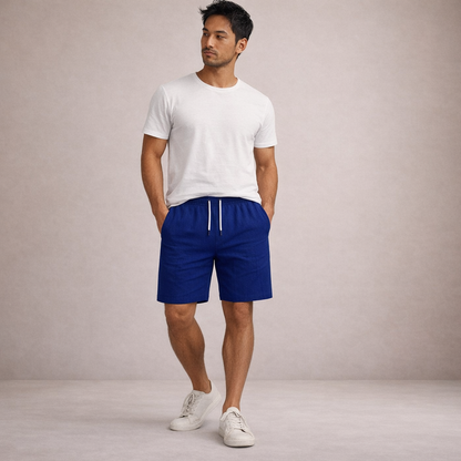 Herre Hørshorts Med Snøretalje Og Print – Afslappede Sommershorts Til Ferie, Strand, Fritid Og Hverdagsbrug
