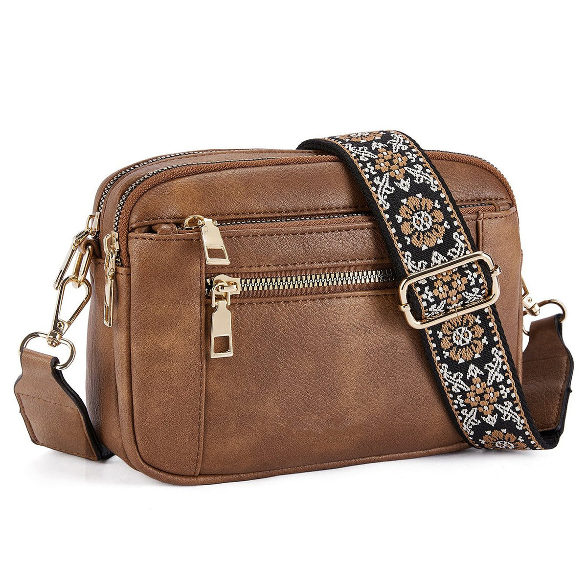 Geantă crossbody pentru femei, cu mai multe buzunare cu fermoar și curea cu model – geantă de umăr elegantă pentru utilizare zilnică, cumpărături, călătorii și timp liber