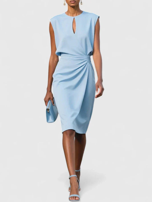 Rochie midi damă cu talie drapată și siluetă elegantă