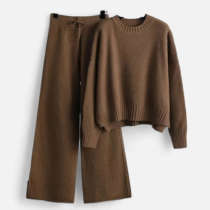 Conjunto de punto de 2 piezas para mujer con suéter y pantalones de pierna ancha - Conjunto elegante para otoño, invierno, uso diario y estilo smart casual