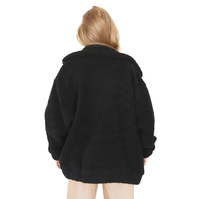 Dámská bunda z teddy fleecu na zip v oversized střihu – měkké a hřejivé svrchní oblečení na podzim, zimu, každodenní nošení a volný čas