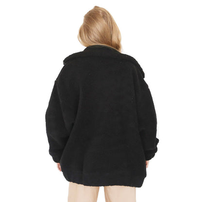 Dámská bunda z teddy fleecu na zip v oversized střihu – měkké a hřejivé svrchní oblečení na podzim, zimu, každodenní nošení a volný čas