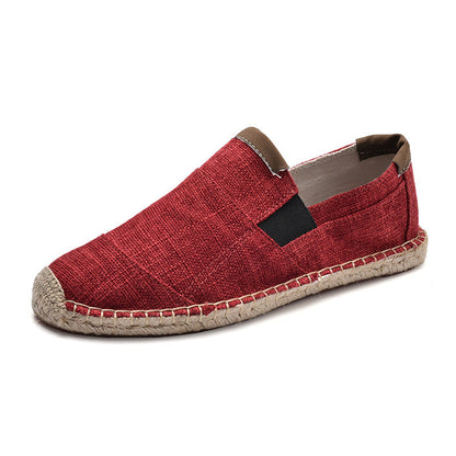 Pánské lehké plátěné espadrilky typu loafer s elastickými vsadkami – nazouvací letní boty s pletenou provazovou podrážkou na dovolenou, každý den i volný čas