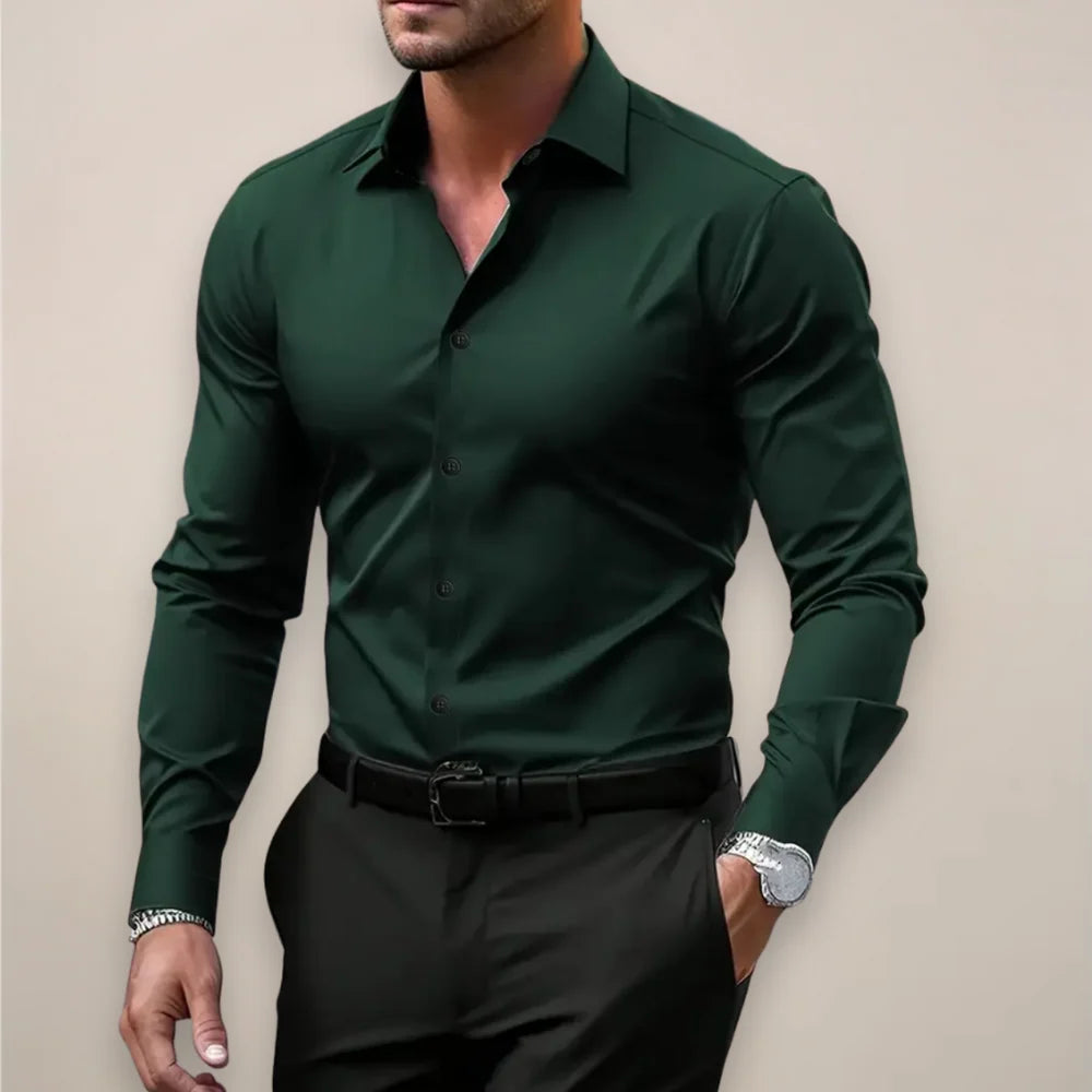 Męska koszula slim fit z długim rękawem i klasycznym zapięciem na guziki – elegancka koszula do biura i stylizacji smart casual