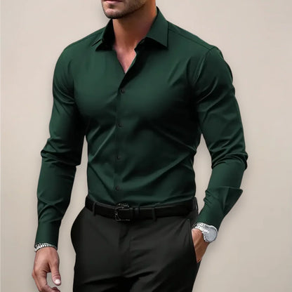 Męska koszula slim fit z długim rękawem i klasycznym zapięciem na guziki – elegancka koszula do biura i stylizacji smart casual