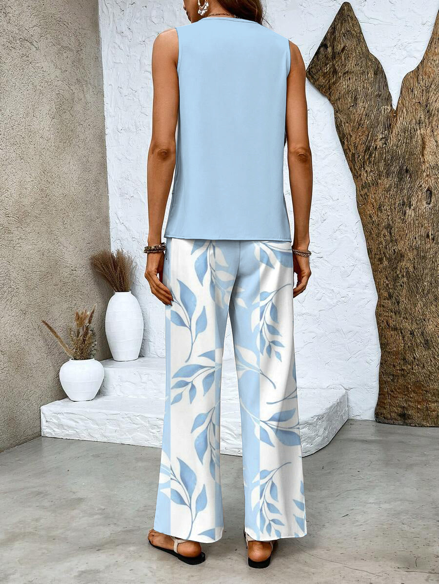 Set de damă din 2 piese, cu imprimeu și pantaloni cu croială largă – ținută elegantă pentru petreceri, vacanță, ținute de zi cu zi și stil smart casual