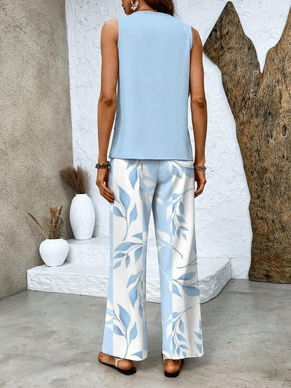 Set de damă din 2 piese, cu imprimeu și pantaloni cu croială largă – ținută elegantă pentru petreceri, vacanță, ținute de zi cu zi și stil smart casual