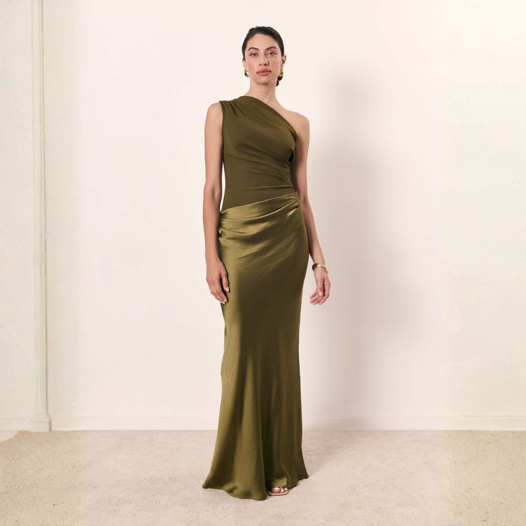 Women's Asymmetrical Maxi Dress – One-Shoulder Guest Dress for Summer Weddings and Receptions