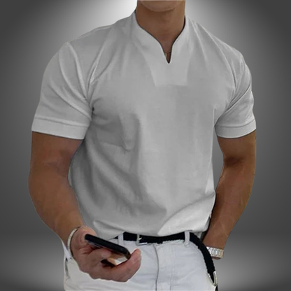 Men's T-Shirt with Notch Neckline and Slim Fit – Short-Sleeve T-Shirt for Everyday Wear, Leisure, and Smart-Casual Style