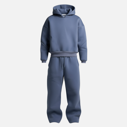 Męski oversize’owy dres z bluzą z kapturem i joggerami – swobodny, dwuczęściowy zestaw streetwearowy na podróże, do odpoczynku i na co dzień
