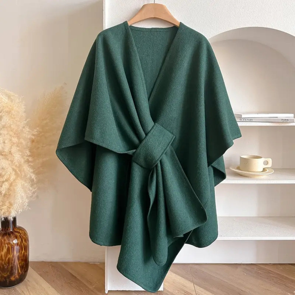 Women's Belted Poncho Coat – Wind-Resistant Outerwear for Autumn, Winter, Leisure, and Everyday Wear