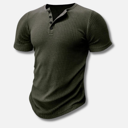 Men's Ribbed Slim-Fit Henley T-Shirt with Short Sleeves – Stylish T-Shirt for Everyday Wear, Leisure, and Smart Casual Style