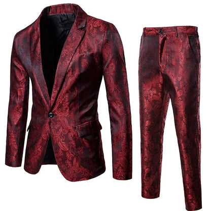 Herre Printed Slim Fit Formelt Blazer- og Buksesæt