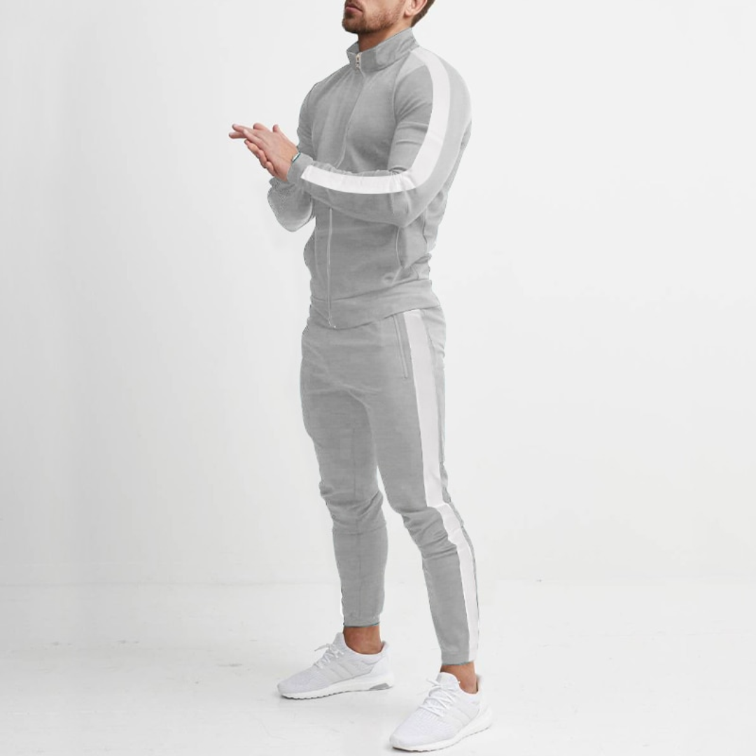 Męski dres slim fit z gładką bluzą zapinaną na zamek i spodniami – 2-częściowy zestaw sportowy na trening, czas wolny i co dzień