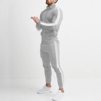 Męski dres slim fit z gładką bluzą zapinaną na zamek i spodniami – 2-częściowy zestaw sportowy na trening, czas wolny i co dzień