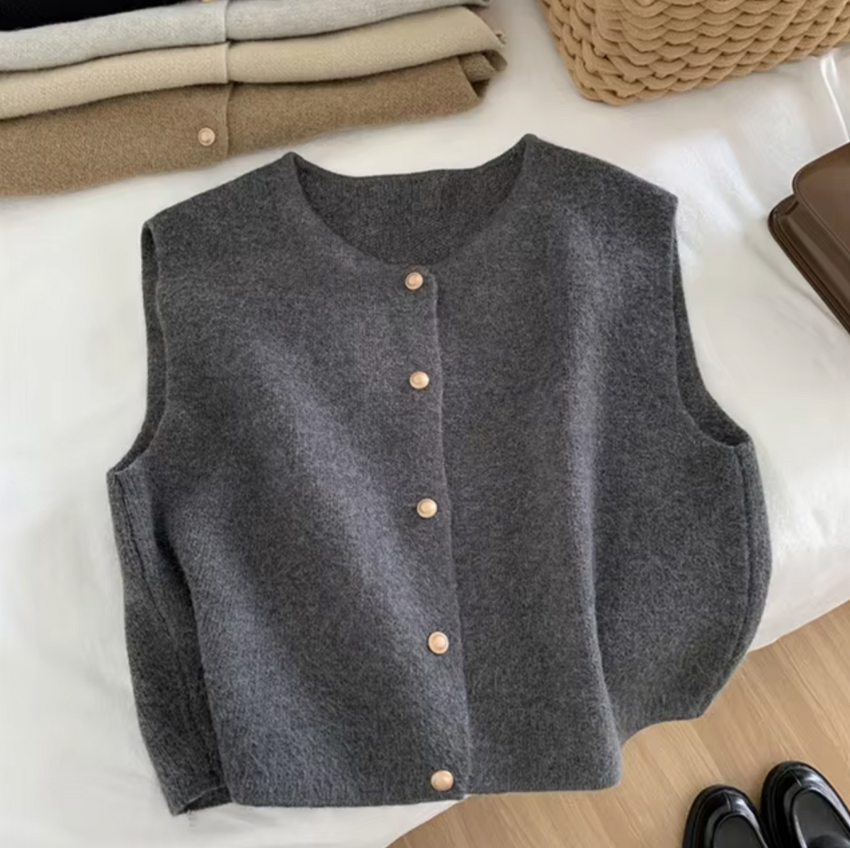 Women's Sleeveless Knitted Button Vest – Soft and Versatile Top for Work, Transitional Seasons, and Casual Everyday Wear