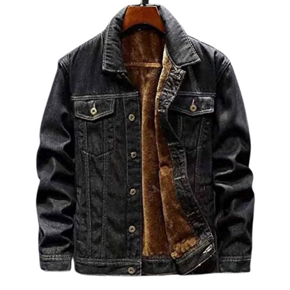 Jachetă trucker din denim pentru bărbați, căptușită cu fleece, cu închidere cu nasturi și croială lejeră – jachetă călduroasă pentru toamnă, iarnă, purtare zilnică și timp liber