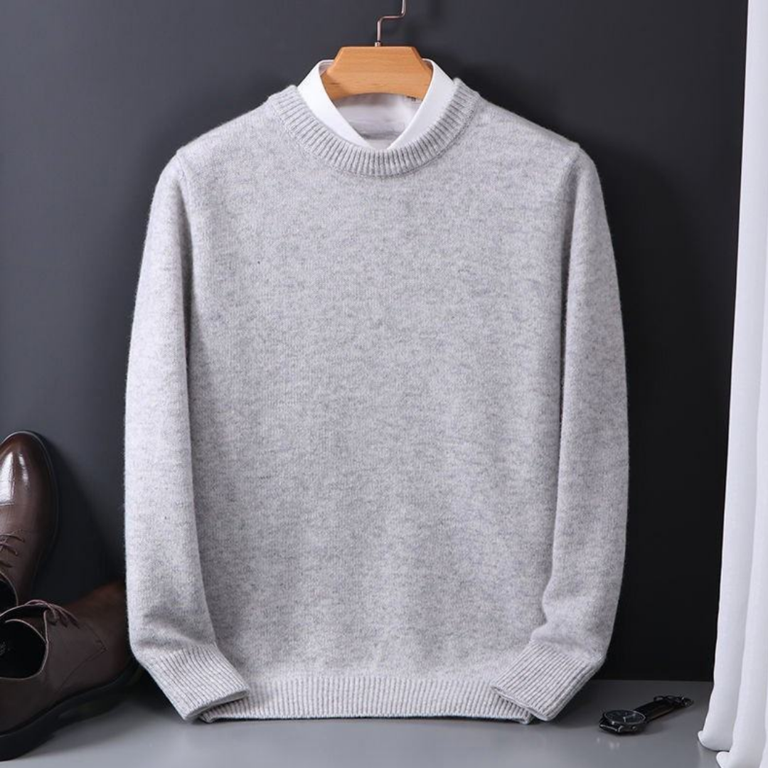 Męski klasyczny zimowy sweter z okrągłym dekoltem – miękki dzianinowy sweter z długimi rękawami i ściągaczami, do eleganckiego stylu casual i na co dzień