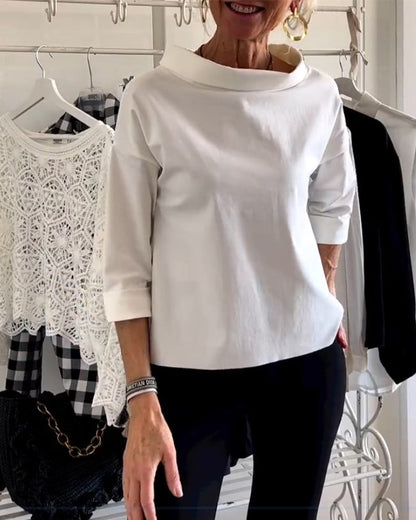 Dámská bavlněná halenka se širokým výstřihem a 3/4 rukávy – ležérní top pro každodenní nošení, do kanceláře a elegantní styl