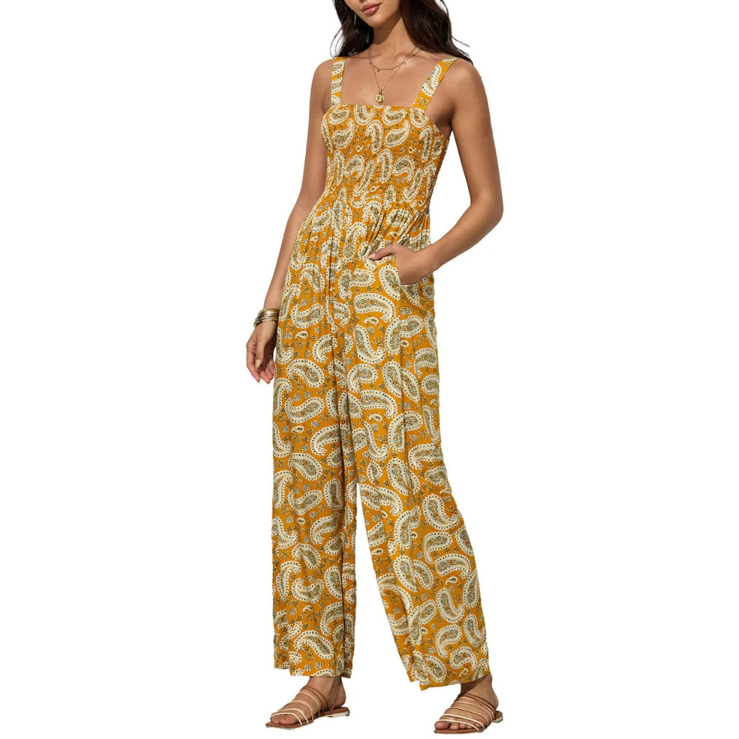 Dame Printet Jumpsuit Med Brede Ben – Afslappet Festtøj Til Forår Og Sommer