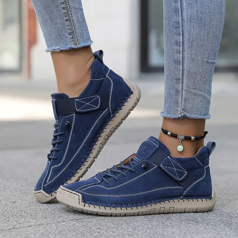 Dame Støttende Lædersneakers – Polstrede Afslappede Gåsko