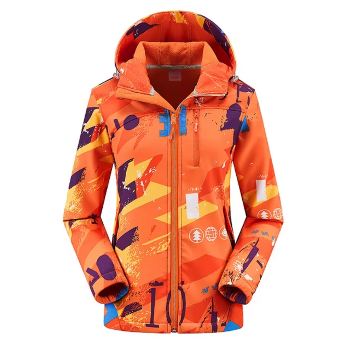 Women's Patterned Softshell Jacket with Hood - Warm, Windproof, and Waterproof Jacket for Hiking, Winter, and Outdoor Activities