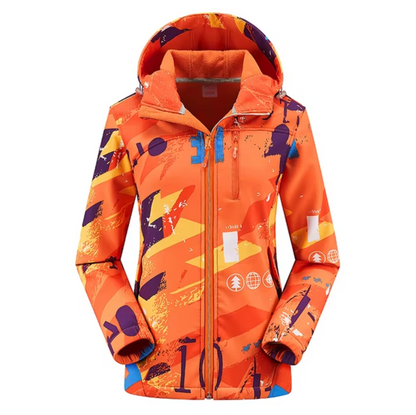 Women's Patterned Softshell Jacket with Hood - Warm, Windproof, and Waterproof Jacket for Hiking, Winter, and Outdoor Activities